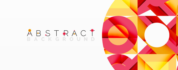 Poster - Geometric shapes overlap creating vibrant colorful design. Modern abstract background with orange, red hues.