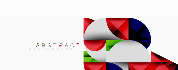 Poster - Geometric shapes create vibrant design. Red, blue, white colors dominate composition. Modern abstract background suitable for various projects.