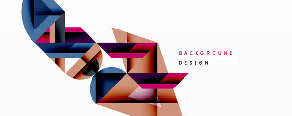 Fototapete - Abstract geometric shapes overlap, creating dynamic composition. Gradient colorsblue, pink, brownadd depth. Minimalist design suitable for backgrounds, modern graphics.
