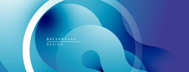 Poster - Abstract blue gradients create flowing shapes. Minimalist design with curved lines, modern aesthetic. Background features text background design.