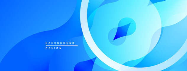 Poster - Abstract blue background. Overlapping shapes create dynamic, flowing design. Gradient shades offer depth, modern aesthetic.