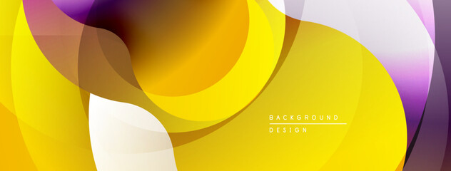 Leinwandbilder - Abstract fluid shapes overlap, creating vibrant yellow, purple, white gradients. Modern design suggests movement, energy, dynamic composition.