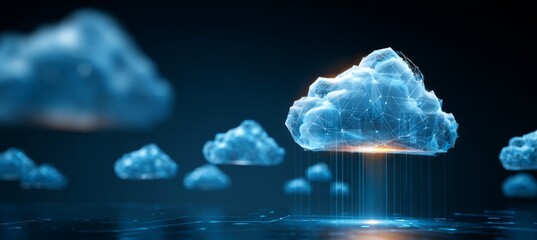 Fototapete - 3D clouds icon. Internet data hosting server. Generative AI technology.	
