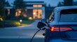© Meow Creations - Electric vehicle charging at home during evening, showcasing modern sustainable living