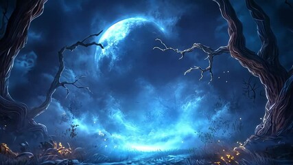 Wall Mural - Enigmatic moonlit forest with twisted trees