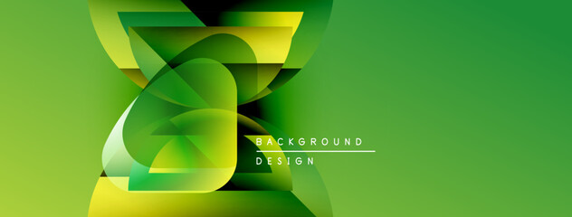Leinwandbilder - Abstract green design features overlapping shapes, gradients. Modern background with text elements, dynamic composition.