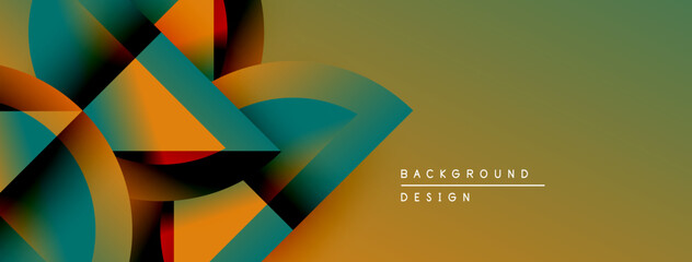 Fototapete - Abstract geometric shapes overlap, creating dynamic visual effect. Warm, cool colors blend seamlessly. Modern design element.