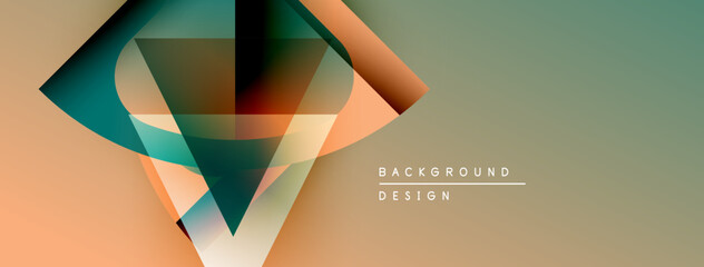Leinwandbilder - Abstract geometric shapes overlap, creating dynamic color gradients. Beige, teal, orange hues dominate design. Minimalist background present.