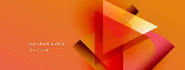 Fototapete - Abstract geometric shapes overlap, creating dynamic orange design. Text reads background design in white letters. Modern visual composition.