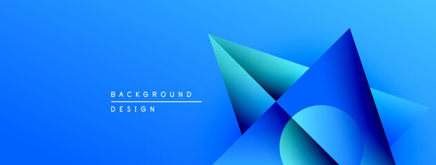 Fototapete - Abstract blue design features overlapping geometric shapes. Gradient colors create depth, modern aesthetic. Minimalist composition.