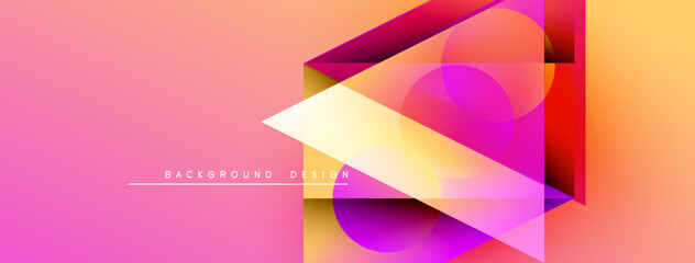 Poster - Abstract geometric shapes overlap, creating vibrant gradient effect. Pink, orange, purple hues dominate design. Minimal text present.
