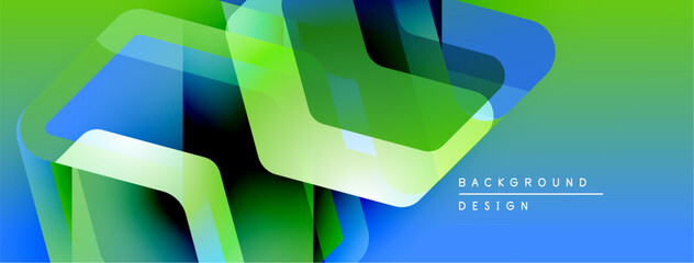 Leinwandbilder - Abstract geometric shapes overlap, creating vibrant green, blue gradients. Modern design suggests dynamic movement, visual depth.