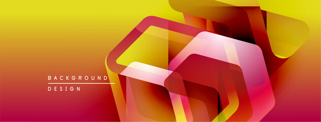 Poster - Abstract geometric shapes overlap, creating vibrant gradient effect. Yellow, orange, red hues dominate composition. Modern design element.