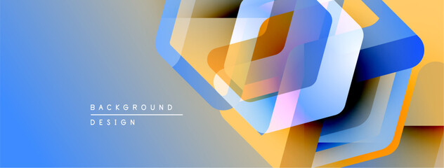 Poster - Abstract geometric shapes overlap, creating vibrant blue, orange gradients. Modern design elements suggest technology, innovation.