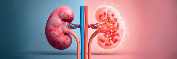 Poster - Healthy Kidney Compared to Damaged Kidney in Detailed Center Layout for Educational Use