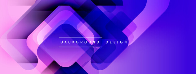 Poster - Abstract purple gradients form layered geometric shapes. Modern design evokes fluidity, depth, visual interest. Minimalist text present.