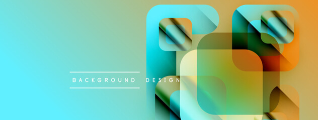 Poster - Abstract geometric shapes overlap, creating vibrant color gradients. Background features teal, orange, green hues. Modern design elements present.