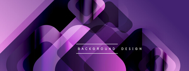 Poster - Abstract purple design features overlapping geometric shapes. Gradient colors create dynamic visual effect. Modern background texture.