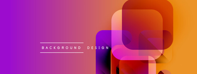 Poster - Abstract gradient background features overlapping squares. Vibrant purple, orange hues create modern visual effect. Text reads background design.