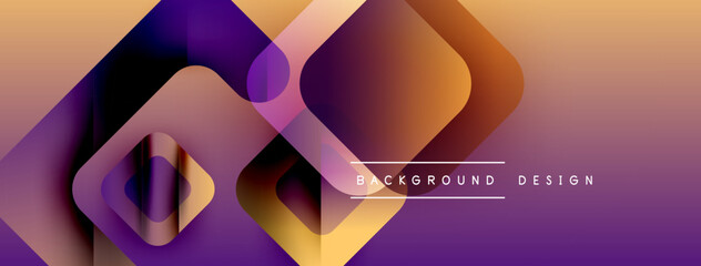 Poster - Abstract geometric shapes overlap, creating vibrant gradient effect. Purple, orange hues dominate design. Modern, stylish background.