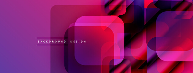 Fototapete - Abstract geometric composition. Overlapping squares create dynamic purple, pink gradient effect. Modern background design element.