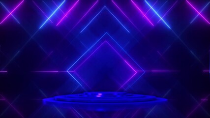 Luxury stage Cyber Digital event technology podium blue backdrop for game AI event products presentation. Luxury stage concept Cyber technology podium Stage Copy space Entertainment corporate events