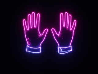 Wall Mural - neon two glowing pink hands that are positioned close to each other, almost as if they are touching