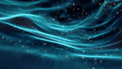 Wall Mural - abstract blue wave pattern with glowing particles creating a dynamic, digital atmosphere