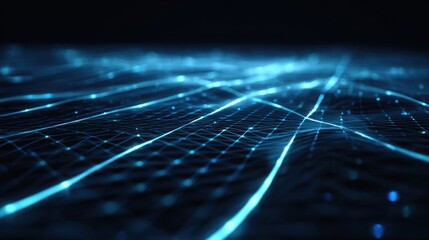 Futuristic technology background, glowing lines, digital network, blue neon, cyber grid, high-tech look.