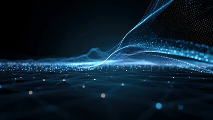 Wall Mural - abstract digital wave with glowing particles flowing across a dark background, representing technolo