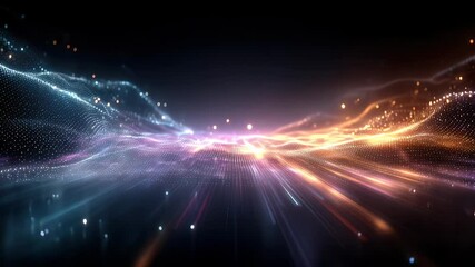 Wall Mural - Abstract light waves creating a dynamic flow of colors and particles in a dark background environment