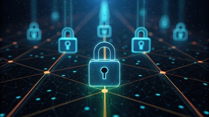 Poster - Detailed Visualization of Encrypted Data Stream with Floating Lock Icons