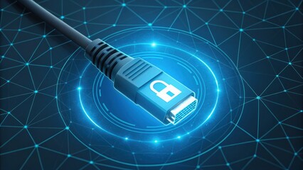 Fototapete - Digital Cable Connector with Lock Overlay for Secure Data Transfer