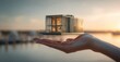 © Stock Pix - Modern Home Dream: A miniature house floats on open hands against a tranquil sunset, embodying a vision for a new, innovative lifestyle.
