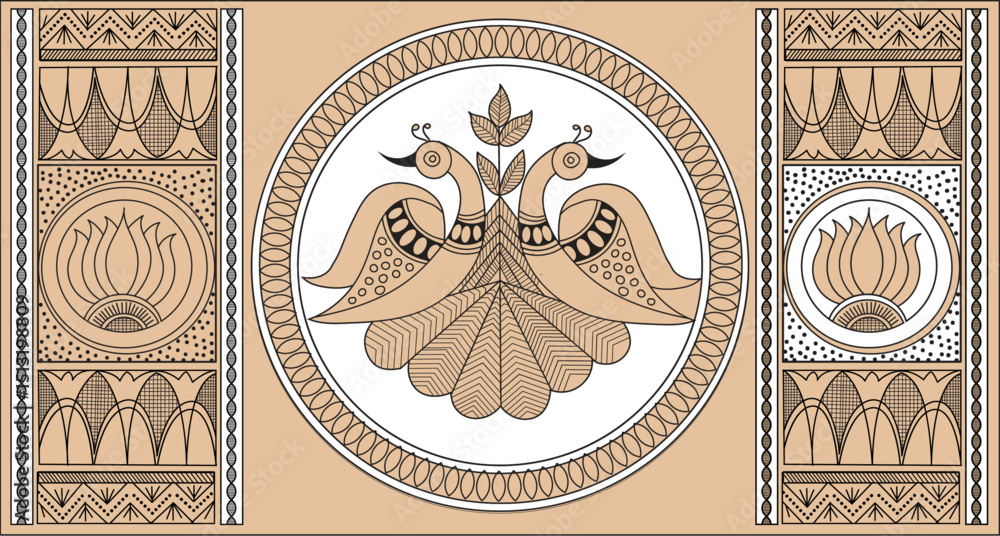 Vector Illustration Of Peacock Madhubani Art , Exquisite Ethnic peacock ...