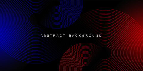 Wall Mural - Abstract futuristic technology lines background with red and blue light effect. Gradient circle line pattern design. Glowing lines vector. Modern dark banner template graphic elements.
