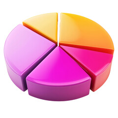 Leinwandbilder - Colorful pie chart with glossy segments representing data visualization. Ideal for presentations and infographics, showcasing vibrant colors like pink, orange, and purple