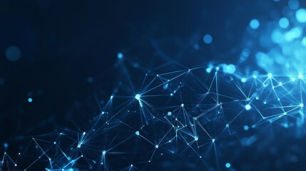 Wall Mural - abstract futuristic technology background with glowing polygonal shapes and connected lines on dark 