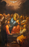 PIACENZA, ITALY - MAY 20, 2025: The painting  of Pentecost in the Church Basilica di San Francesco by Giuseppe Nuvolone (1681).