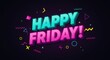 © JENO - Bold Retro 3D “Happy Friday!” Typography with Neon Glow and 80s Patterns