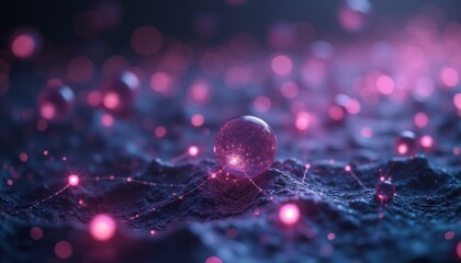 Leinwandbilder - Abstract network connection with glowing spheres and nodes on a textured surface for science and technology visuals