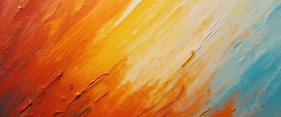 Leinwandbilder - Abstract Expressionism painting, Vibrant Brushstrokes Texture: Orange, Yellow and Blue Gradient, Thick Impasto, Contemporary Art