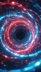 Poster - Captivating cosmic vortex of intertwined blue and red energy filaments, swirling in a mesmerizing dance around a central dark core.