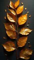 Poster - Autumn Leaves Branch on Dark Background - Golden Foliage Beauty