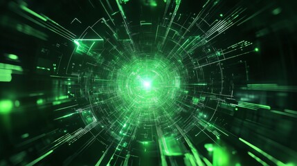 Wall Mural - futuristic abstract geometric shapes with digital data grid and glowing technology elements on a dar