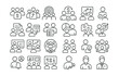 © Vector - Line style icons of finance teams and collaborative planning: finance team icon, team goal planner, budget sync group, strategy session avatar, shared document tile, spreadsheet collaboration, task