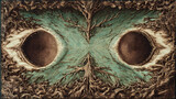 cover design for speculative fiction | textural prophecy | esoteric tension | mud brown and moss green | symbolic symmetry | mechanical flora | organic texture transfer | pictorial erosion |