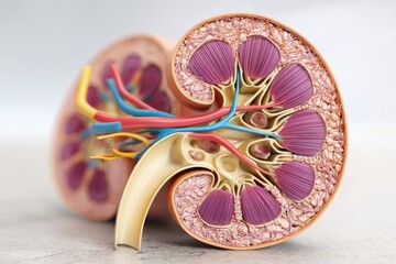 Aufkleber - Cross-section Diagram of a Kidney Illustrating Detailed Anatomy and Structure for Educational Purposes