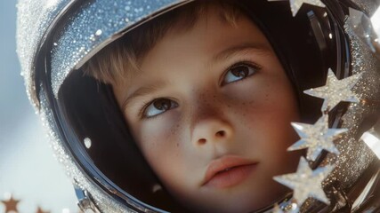 Wall Mural - young boy in a futuristic space suit with star design, ideal for science fiction or children's theme