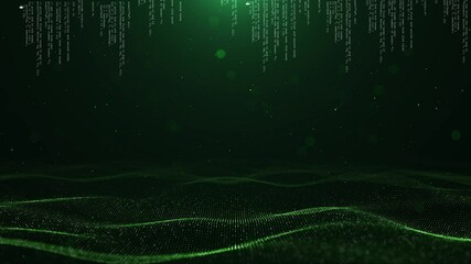 Wall Mural - abstract digital data wave hologram 3d code digital buildings big data particles binary code glowing